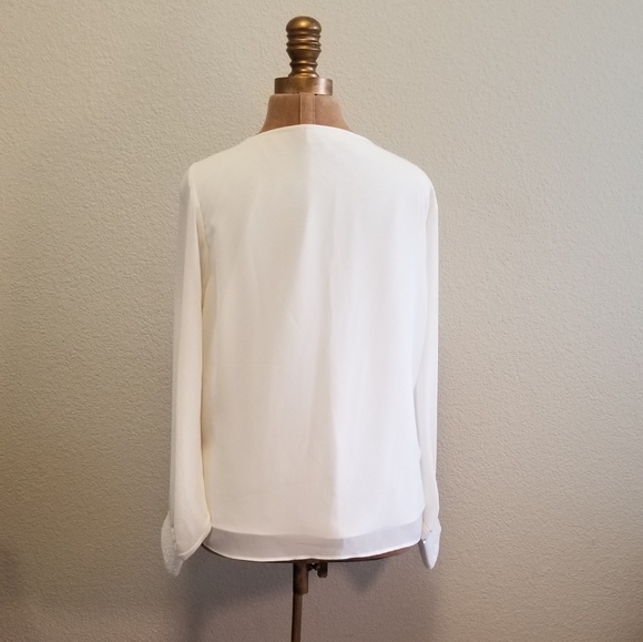 NWT JENNIFER LOPEZ Cream Sheer Long Sleeve Top - Picture 9 of 10